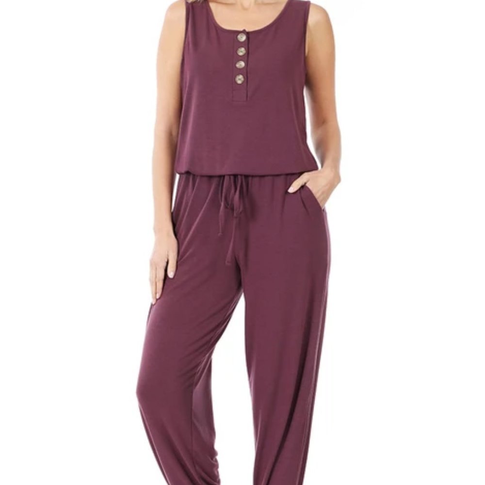 Women's Jogger Jumpsuit- Eggplant- Large